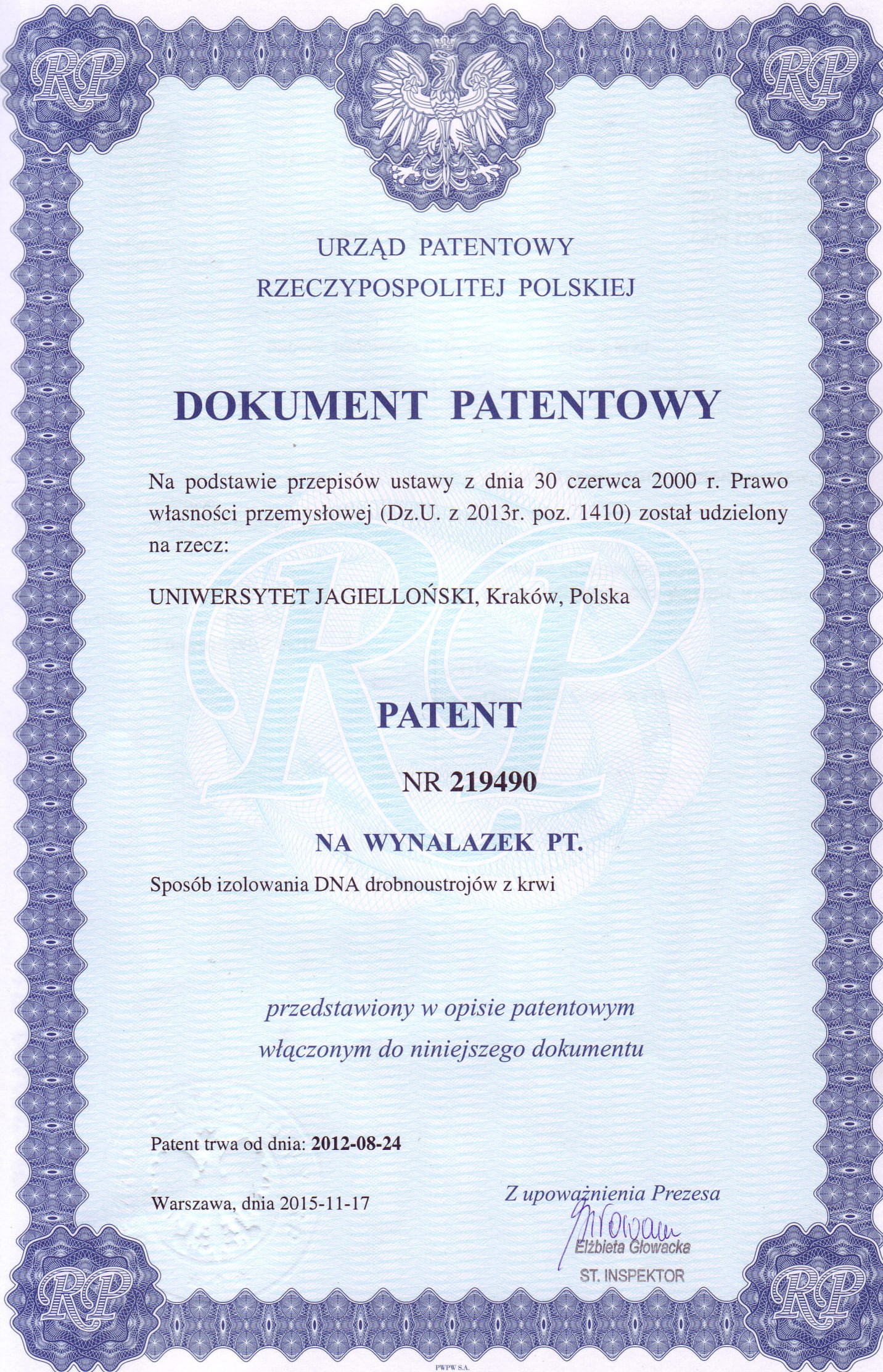 Zdjęcie dokumentu patentowego