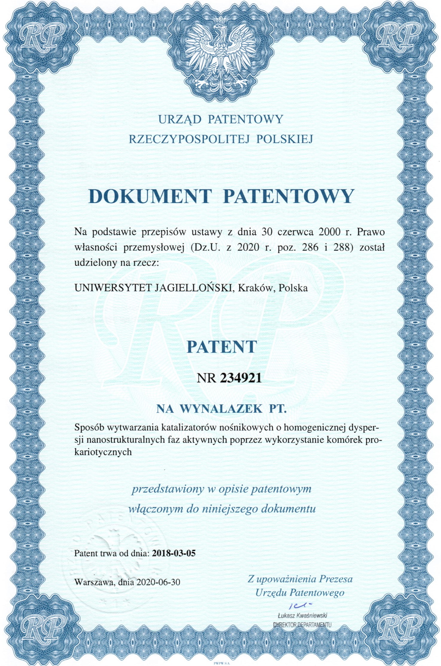 Zdjęcie dokumentu patentowego