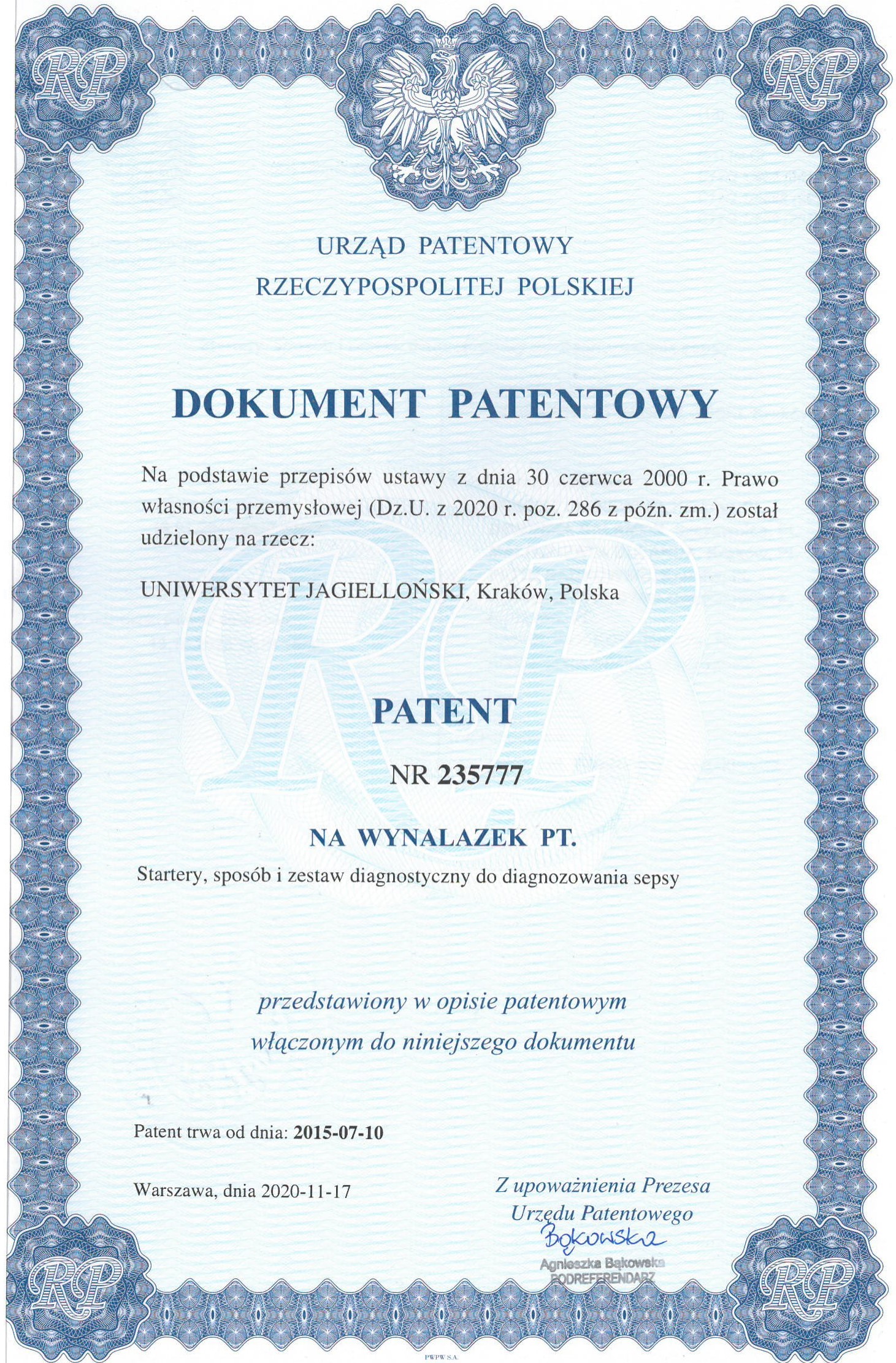 Zdjęcie dokumentu patentowego